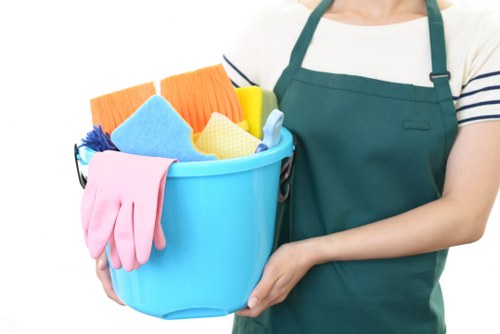 Cleaning team following a structured health and safety routine