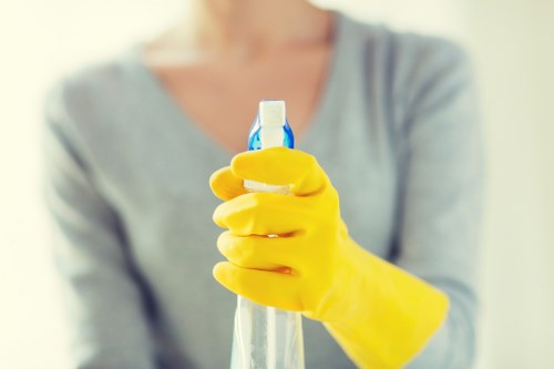 Professional cleaner preparing supplies for a service booking