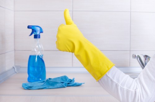 Supervisor reviewing safe cleaning practices on site
